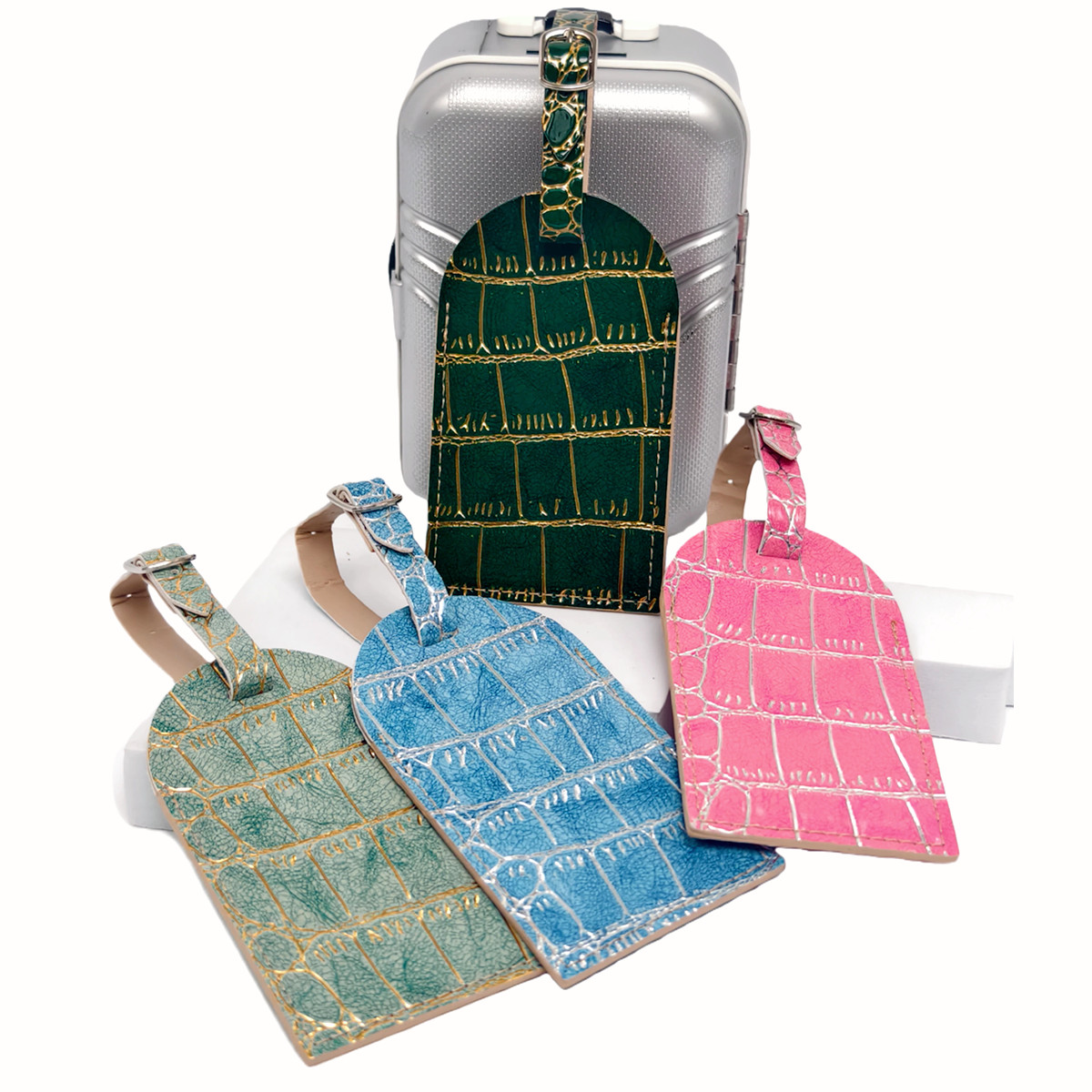 Travel Accessories International - التمساح تنقش الذهب/الفضة اللون الحدود علامة
