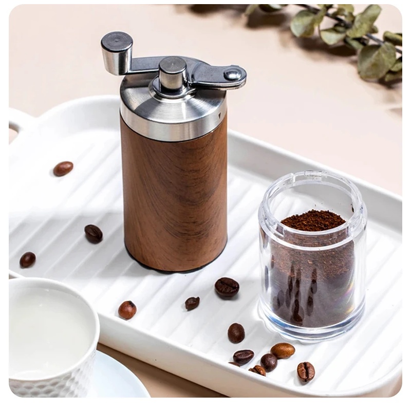Travel Kitchen Accessories - مطحنة قهوة يدوية محمولة بتصميم خشبي،