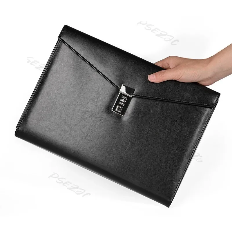Travel Accessories Leather - حقيبة مستندات سرية مقاس A4، قفل