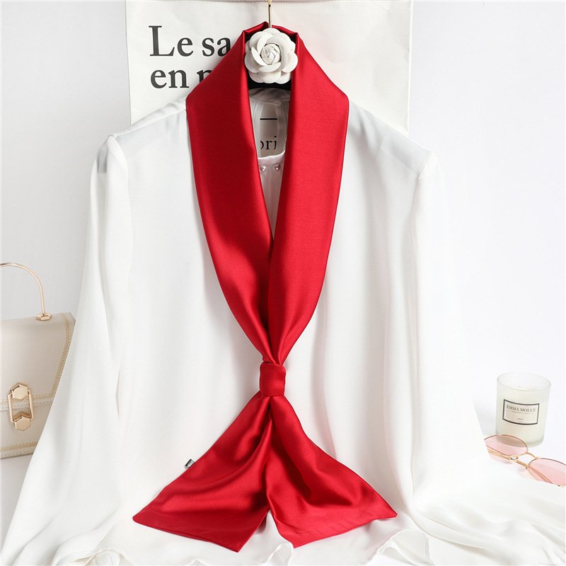 Travel Hair Accessories - وشاح حريري طويل بلون أحمر سادة