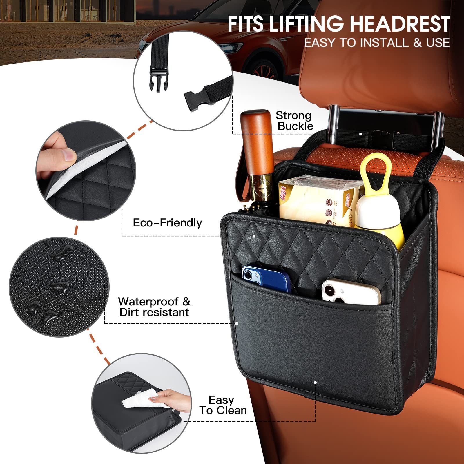 منظم خلفي لمقعد السيارة من الج - مراجعة Travel Accessories Leather وسعره